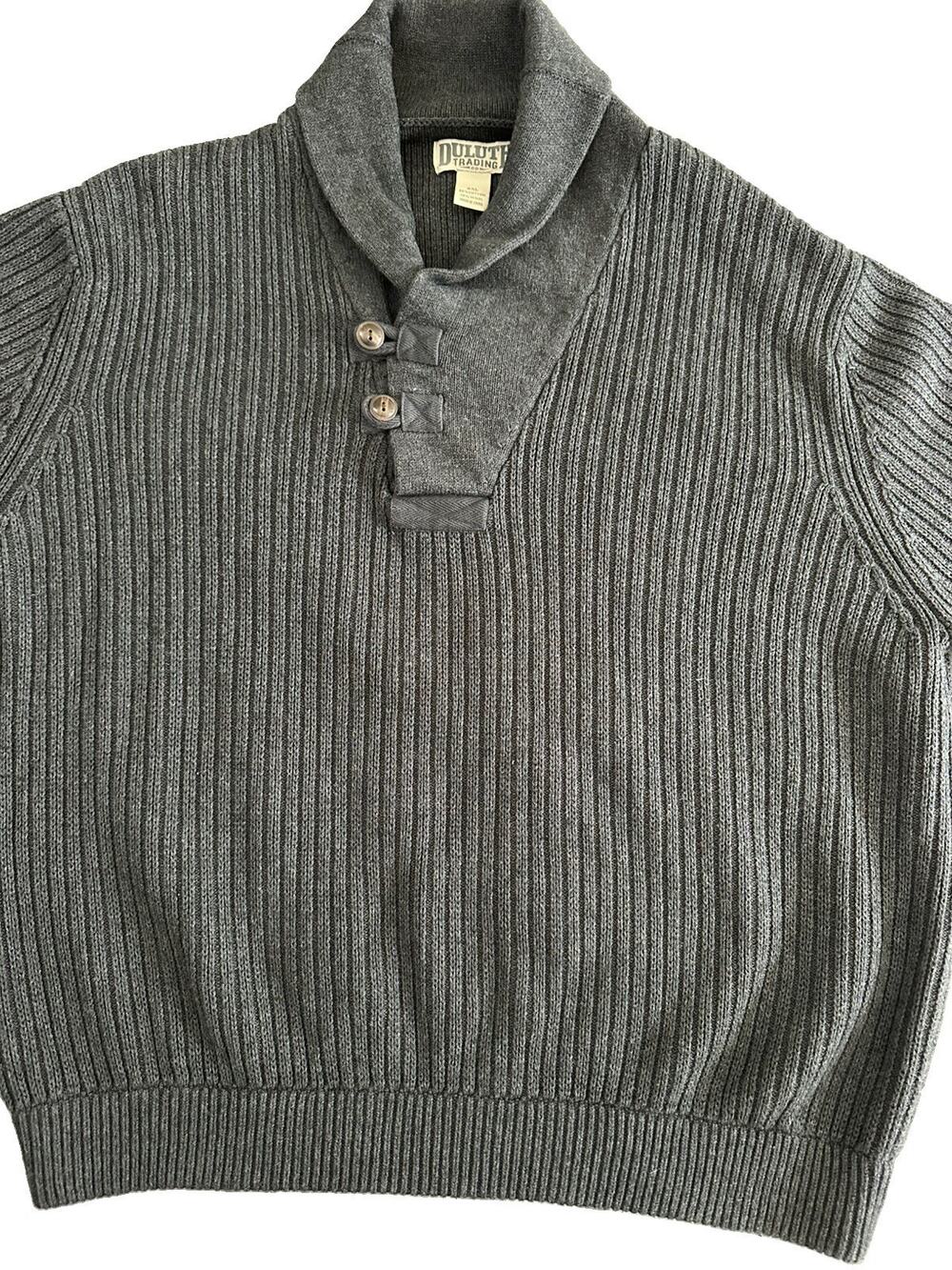Duluth Trading Men's 3XL Gray Ribbed Heavyweight Knit Shawl Collar Pullover